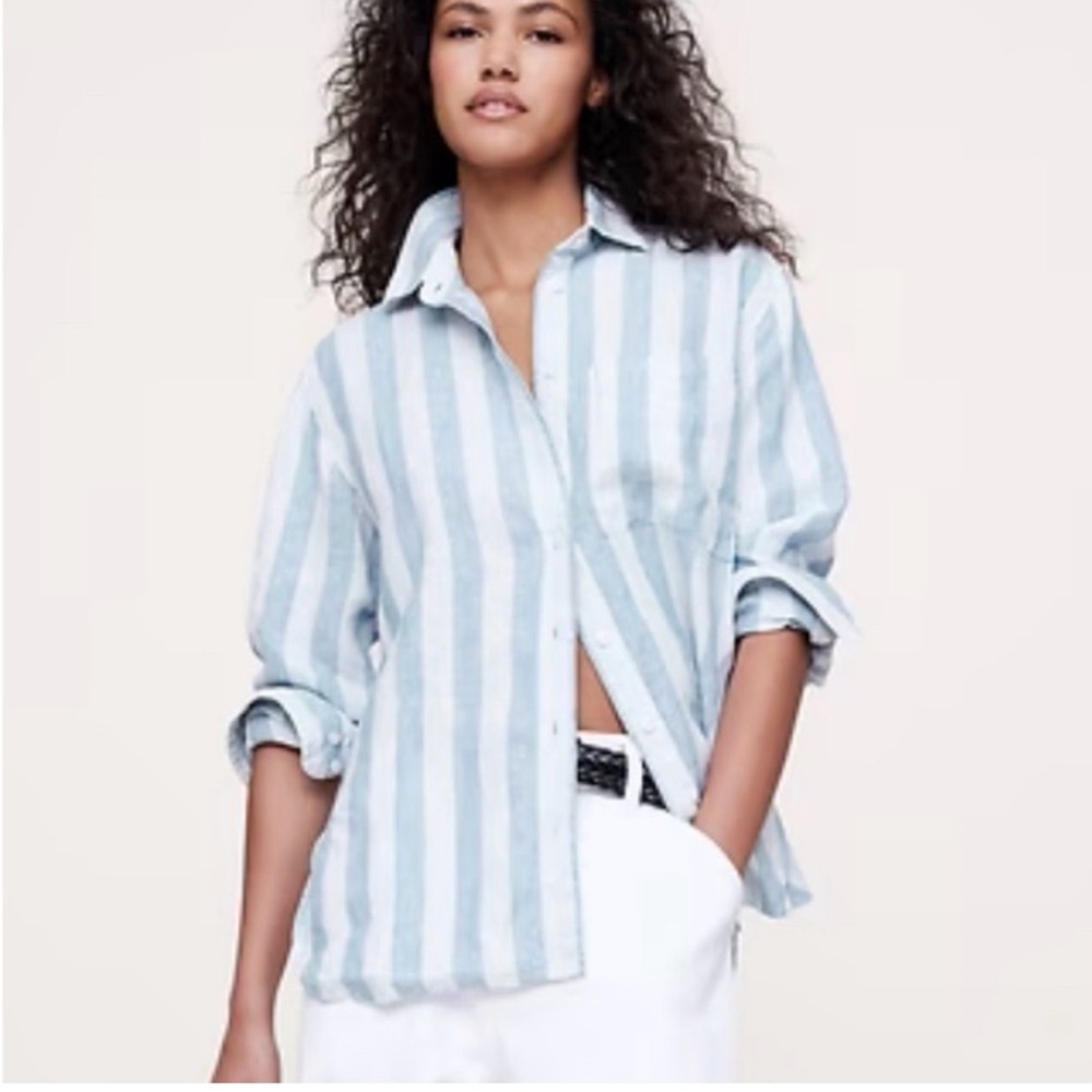 Banana Republic Striped Blue and White Women's linen Shirt